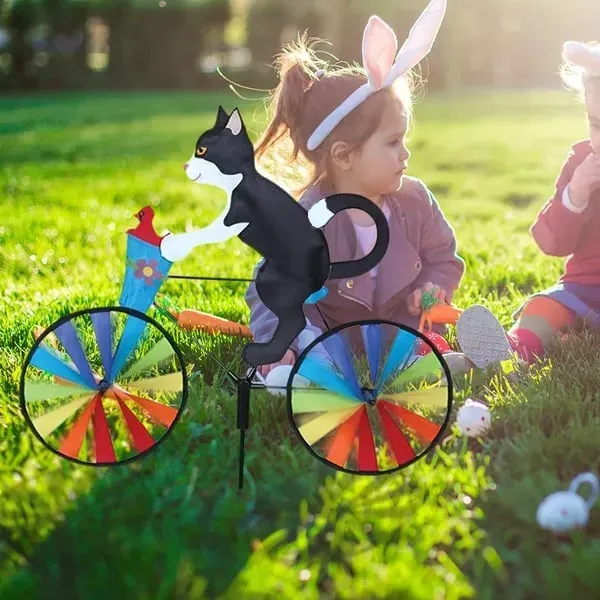 Cat Bicycle Wind Spinner representing Garden Whimsy accents